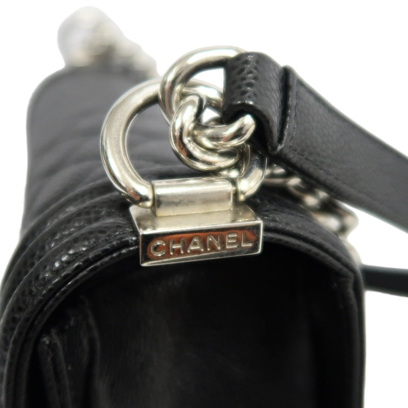 CHANEL Boy Leboy Matelasse Caviar Shoulder Bag Black Silver Hardware
