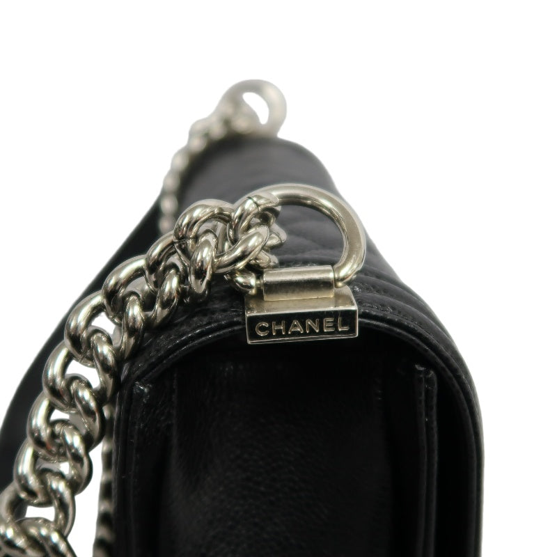 CHANEL Boy Leboy Matelasse Caviar Shoulder Bag Black Silver Hardware