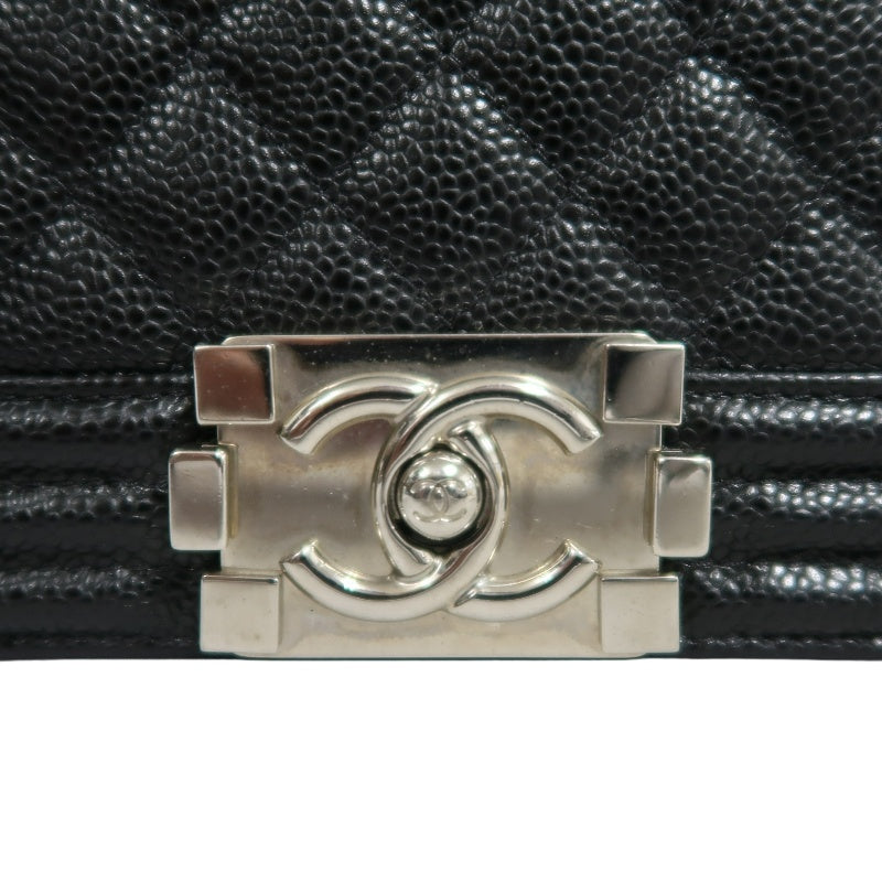 CHANEL Boy Leboy Matelasse Caviar Shoulder Bag Black Silver Hardware
