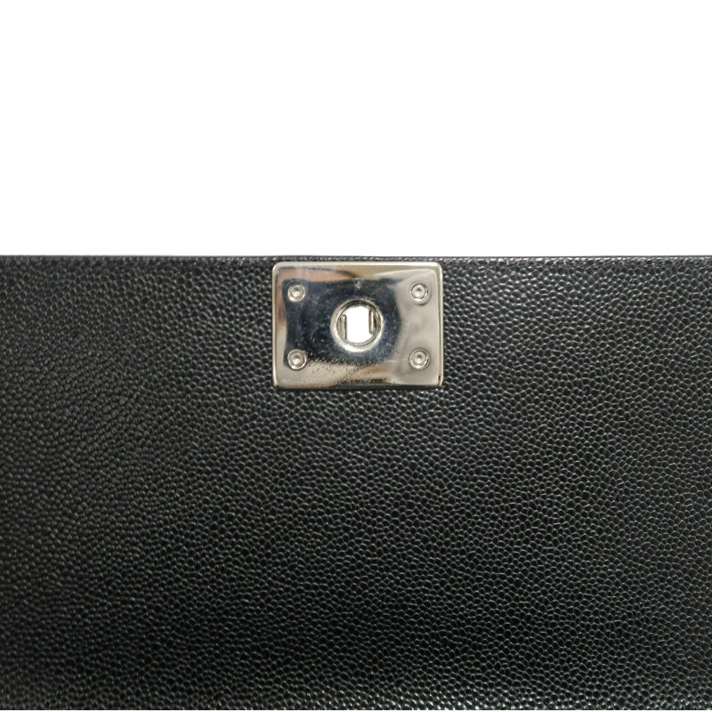 CHANEL Boy Leboy Matelasse Caviar Shoulder Bag Black Silver Hardware