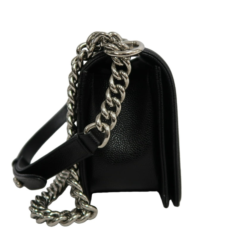 CHANEL Boy Leboy Matelasse Caviar Shoulder Bag Black Silver Hardware