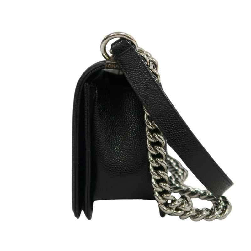 CHANEL Boy Leboy Matelasse Caviar Shoulder Bag Black Silver Hardware