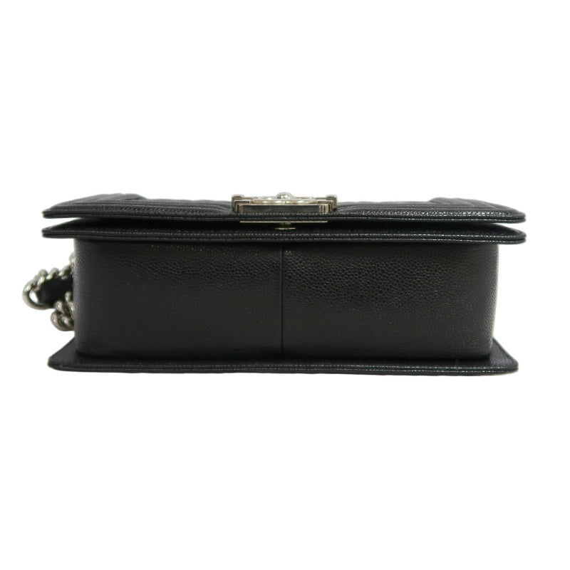 CHANEL Boy Leboy Matelasse Caviar Shoulder Bag Black Silver Hardware