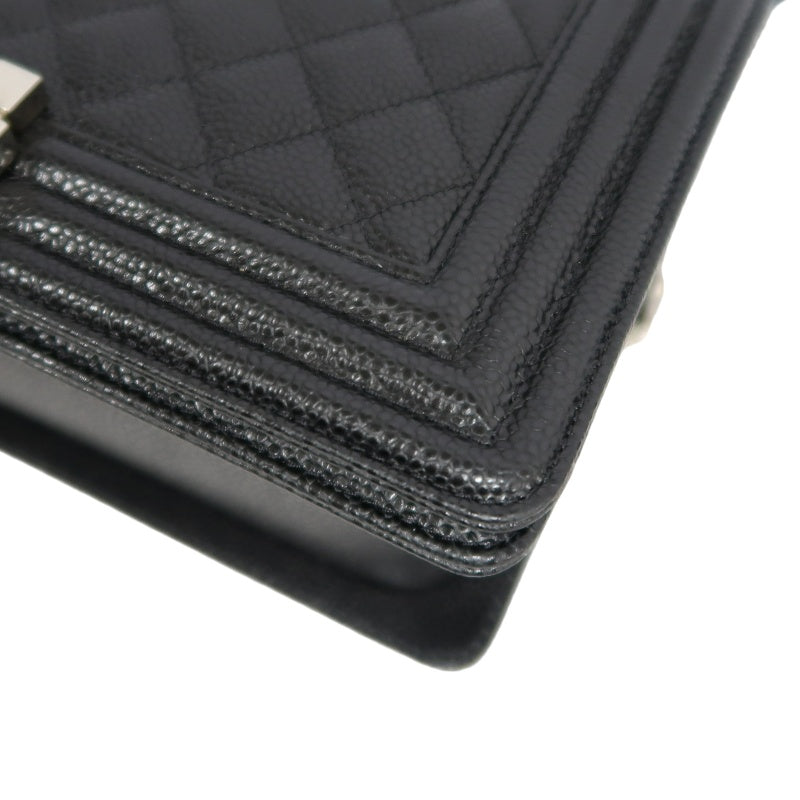 CHANEL Boy Leboy Matelasse Caviar Shoulder Bag Black Silver Hardware