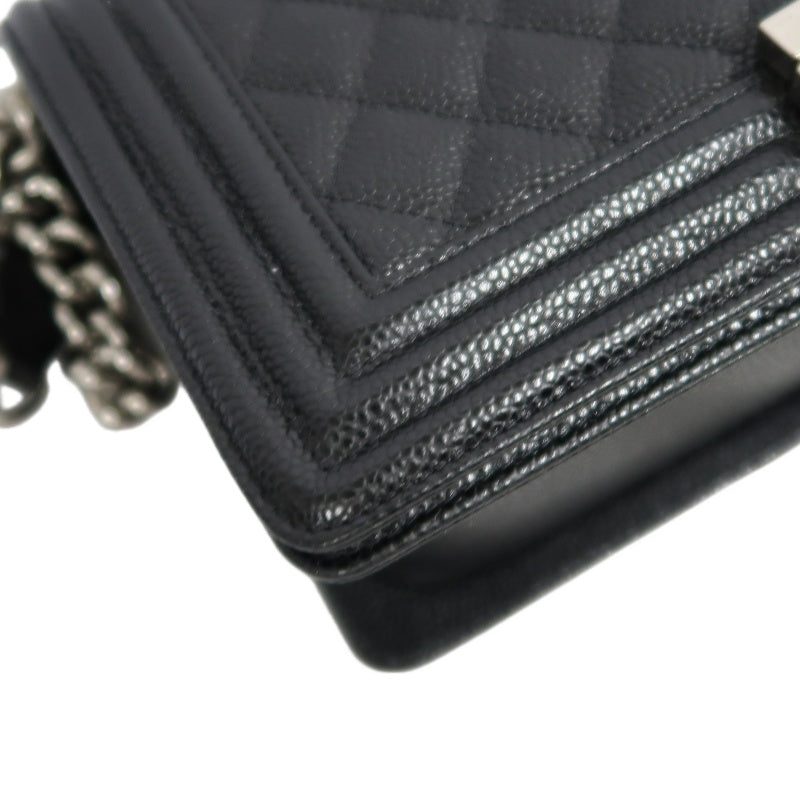CHANEL Boy Leboy Matelasse Caviar Shoulder Bag Black Silver Hardware
