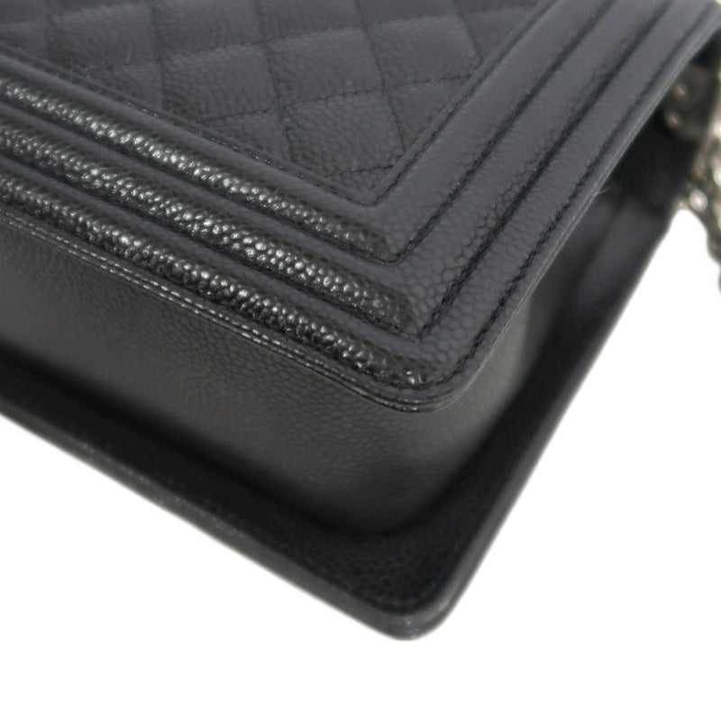 CHANEL Boy Leboy Matelasse Caviar Shoulder Bag Black Silver Hardware