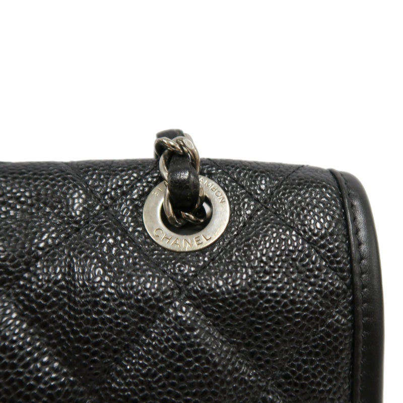 CHANEL Matelasse Quilted Caviar Flap Shoulder Bag Black Silver Hardware