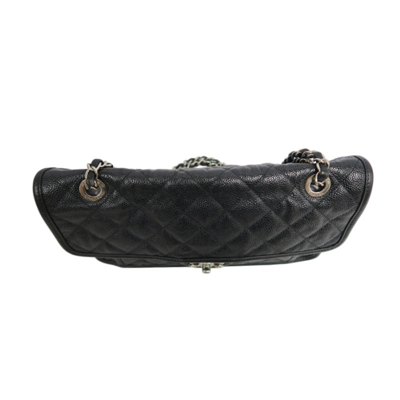 CHANEL Matelasse Quilted Caviar Flap Shoulder Bag Black Silver Hardware