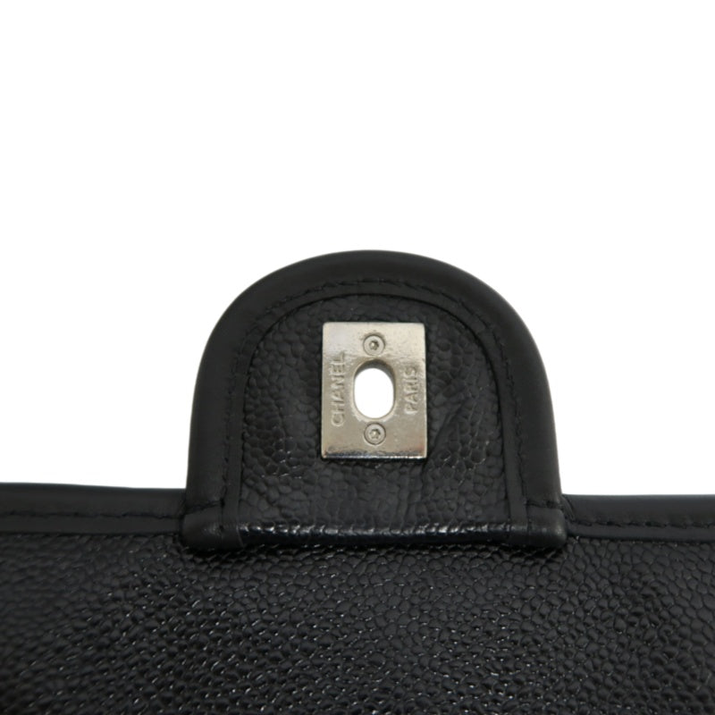 CHANEL Matelasse Quilted Caviar Flap Shoulder Bag Black Silver Hardware
