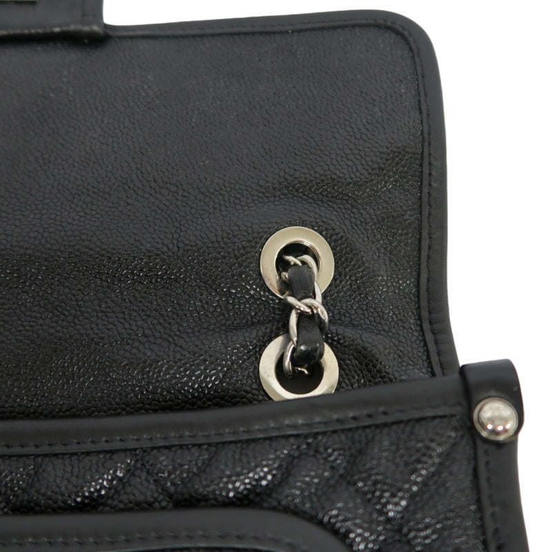 CHANEL Matelasse Quilted Caviar Flap Shoulder Bag Black Silver Hardware