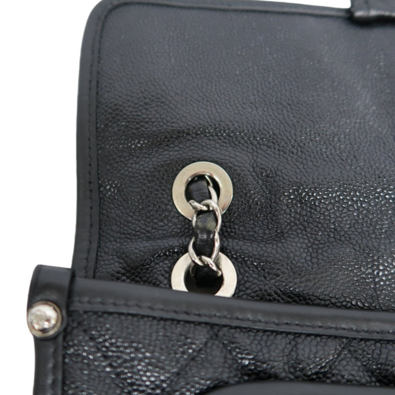 CHANEL Matelasse Quilted Caviar Flap Shoulder Bag Black Silver Hardware