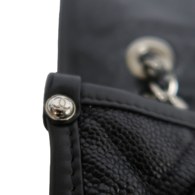 CHANEL Matelasse Quilted Caviar Flap Shoulder Bag Black Silver Hardware