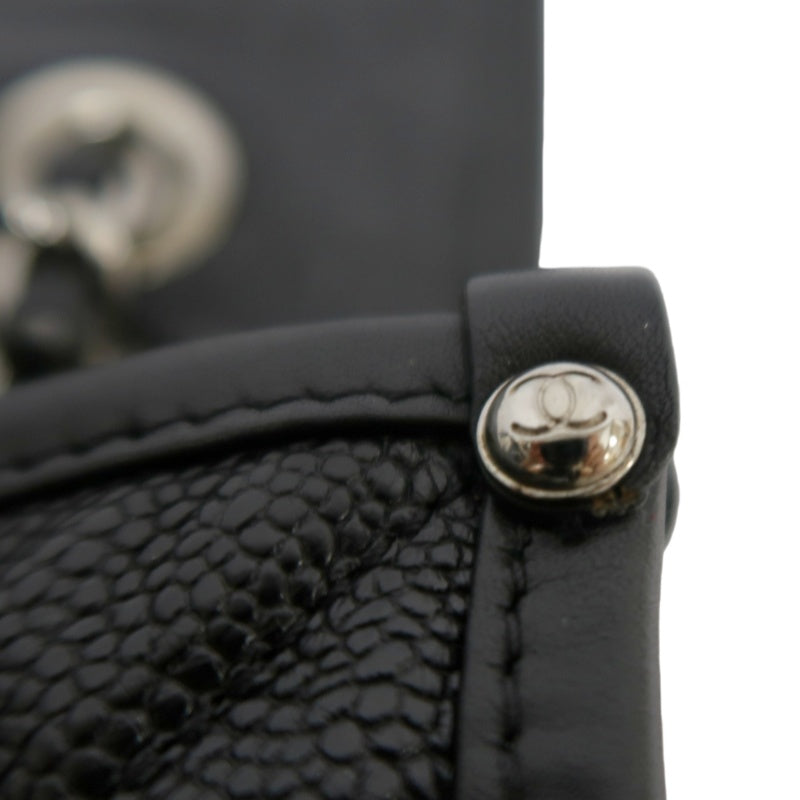 CHANEL Matelasse Quilted Caviar Flap Shoulder Bag Black Silver Hardware