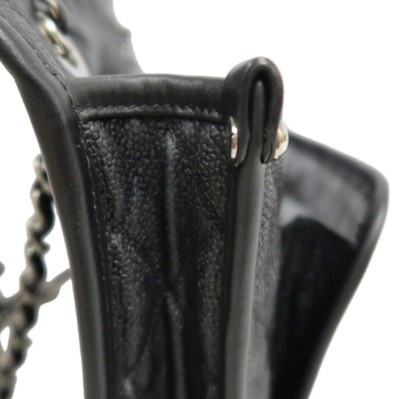 CHANEL Matelasse Quilted Caviar Flap Shoulder Bag Black Silver Hardware
