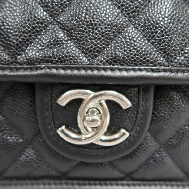 CHANEL Matelasse Quilted Caviar Flap Shoulder Bag Black Silver Hardware