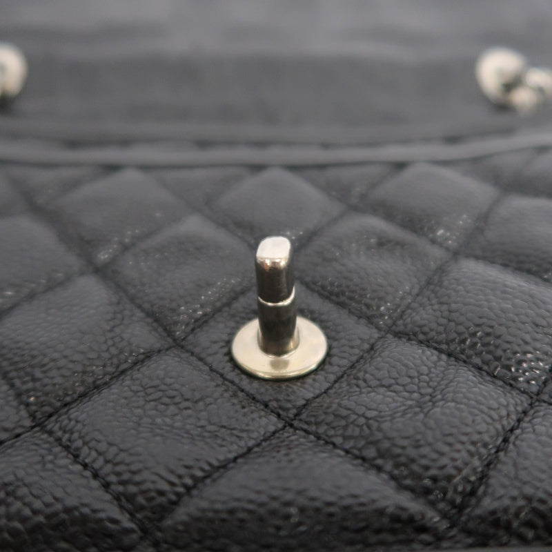 CHANEL Matelasse Quilted Caviar Flap Shoulder Bag Black Silver Hardware