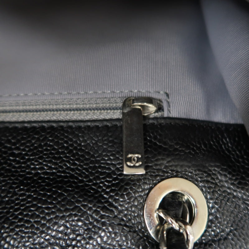 CHANEL Matelasse Quilted Caviar Flap Shoulder Bag Black Silver Hardware