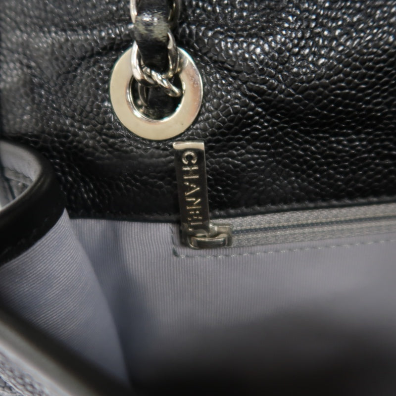 CHANEL Matelasse Quilted Caviar Flap Shoulder Bag Black Silver Hardware