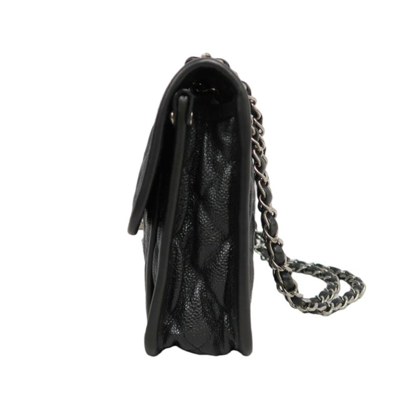 CHANEL Matelasse Quilted Caviar Flap Shoulder Bag Black Silver Hardware