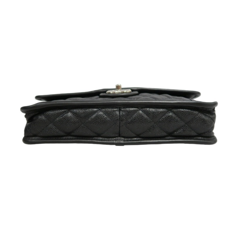 CHANEL Matelasse Quilted Caviar Flap Shoulder Bag Black Silver Hardware