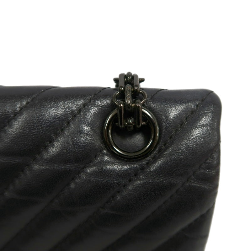 CHANEL 2.55 Chevron V-stitch Calfskin Shoulder Bag Black Black Hardware