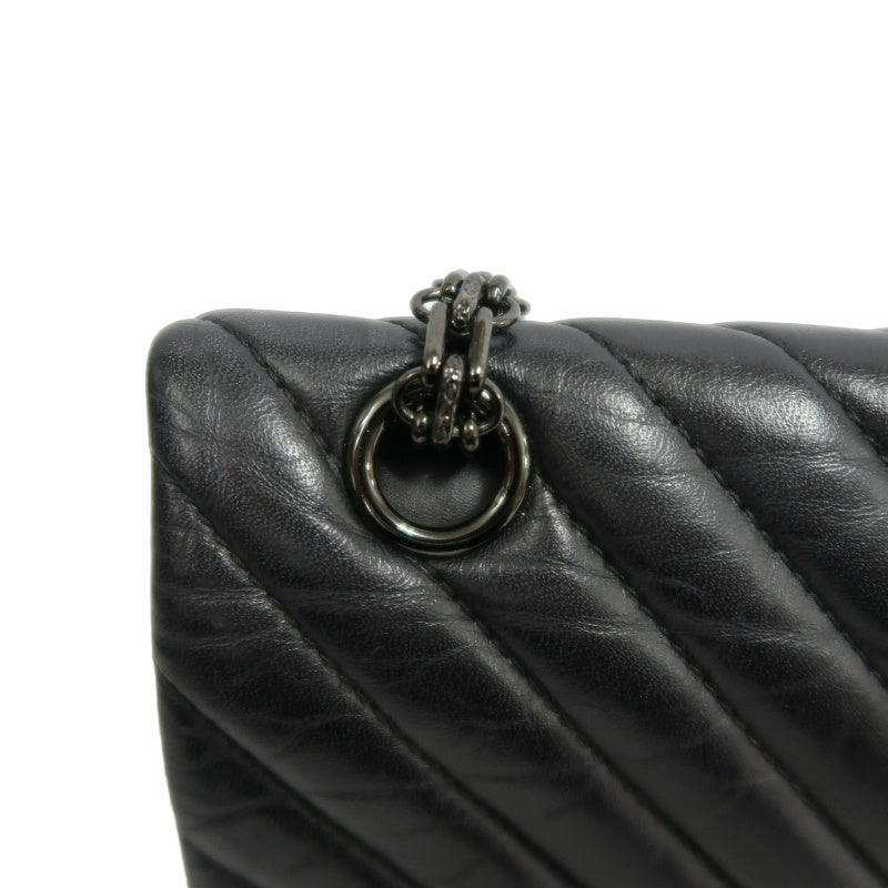 CHANEL 2.55 Chevron V-stitch Calfskin Shoulder Bag Black Black Hardware