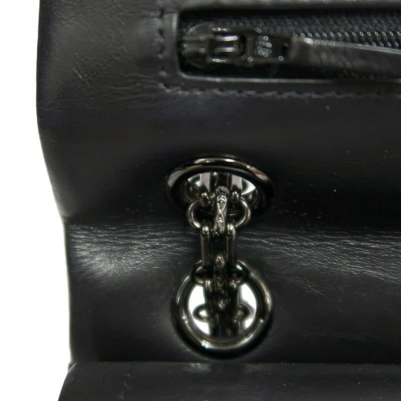 CHANEL 2.55 Chevron V-stitch Calfskin Shoulder Bag Black Black Hardware