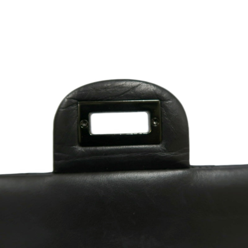 CHANEL 2.55 Chevron V-stitch Calfskin Shoulder Bag Black Black Hardware