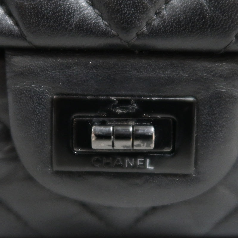 CHANEL 2.55 Chevron V-stitch Calfskin Shoulder Bag Black Black Hardware