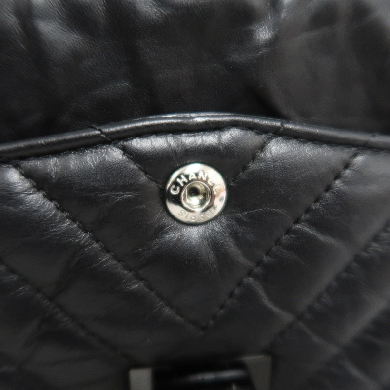 CHANEL 2.55 Chevron V-stitch Calfskin Shoulder Bag Black Black Hardware