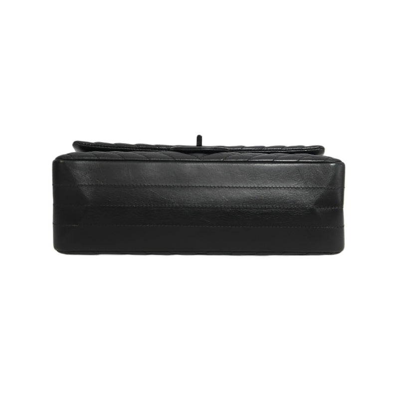 CHANEL 2.55 Chevron V-stitch Calfskin Shoulder Bag Black Black Hardware