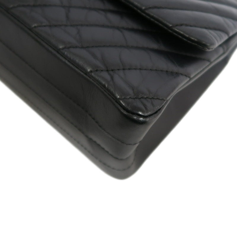 CHANEL 2.55 Chevron V-stitch Calfskin Shoulder Bag Black Black Hardware