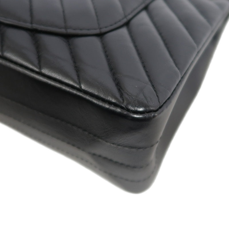 CHANEL 2.55 Chevron V-stitch Calfskin Shoulder Bag Black Black Hardware