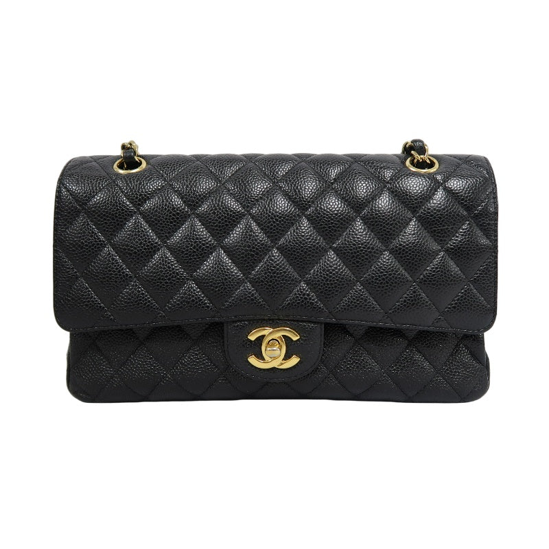 CHANEL Classic Flap Matelasse Caviar Shoulder Bag Black Gold Hardware