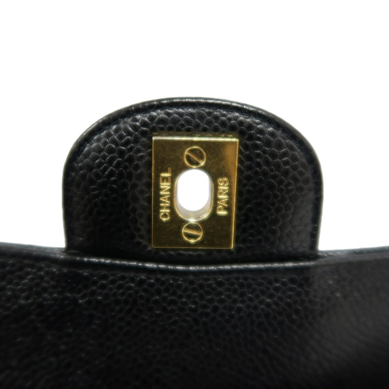 CHANEL Classic Flap Matelasse Caviar Shoulder Bag Black Gold Hardware