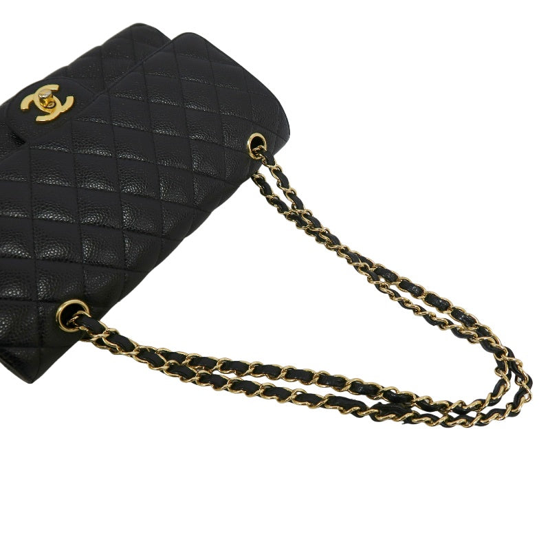 CHANEL Classic Flap Matelasse Caviar Shoulder Bag Black Gold Hardware