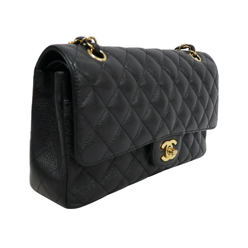 CHANEL Classic Flap Matelasse Caviar Shoulder Bag Black Gold Hardware