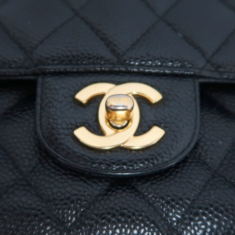 CHANEL Classic Flap Matelasse Caviar Shoulder Bag Black Gold Hardware