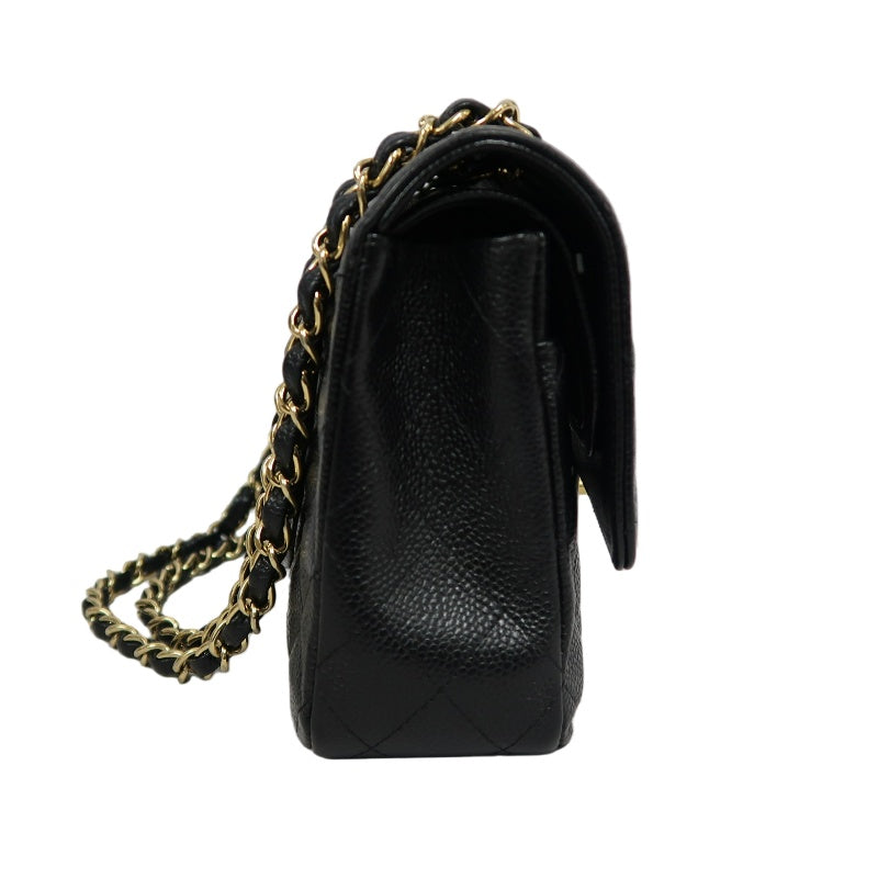 CHANEL Classic Flap Matelasse Caviar Shoulder Bag Black Gold Hardware