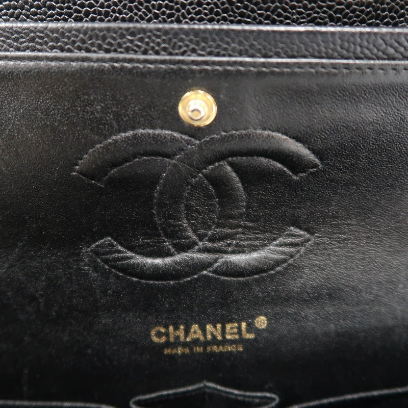 CHANEL Classic Flap Matelasse Caviar Shoulder Bag Black Gold Hardware