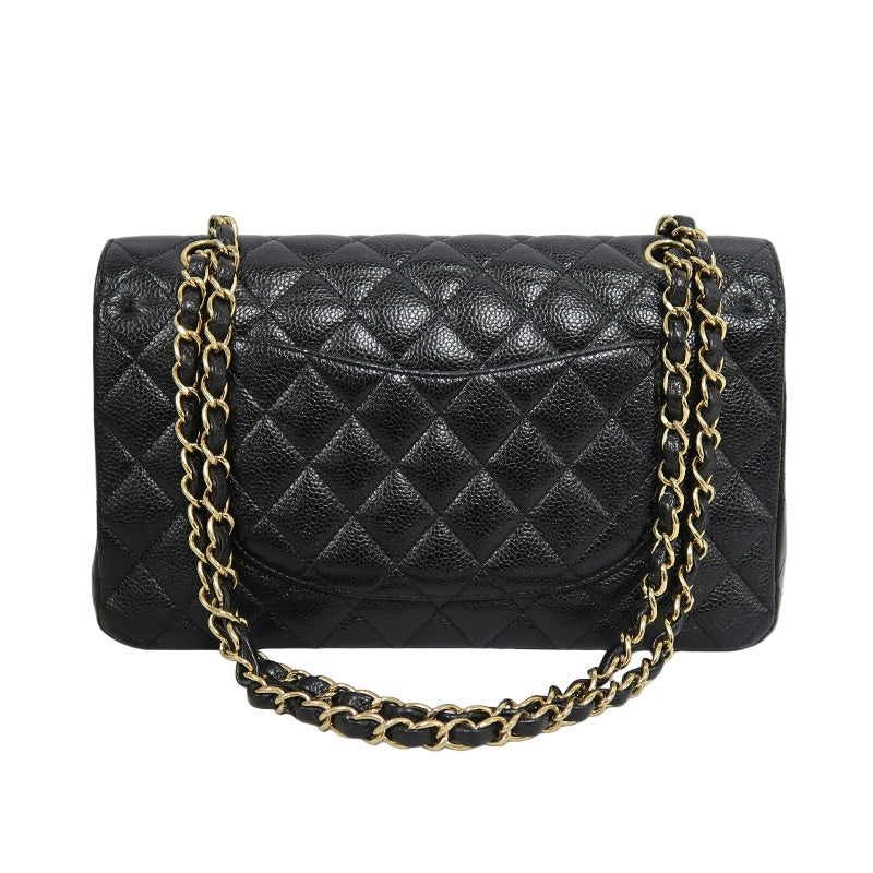 CHANEL Classic Flap Matelasse Caviar Shoulder Bag Black Gold Hardware