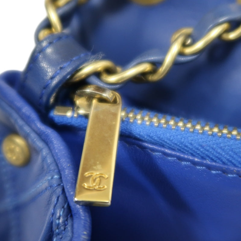 CHANEL Vintage Matelasse Calfskin Flap Shoulder Bag Blue Gold Hardware