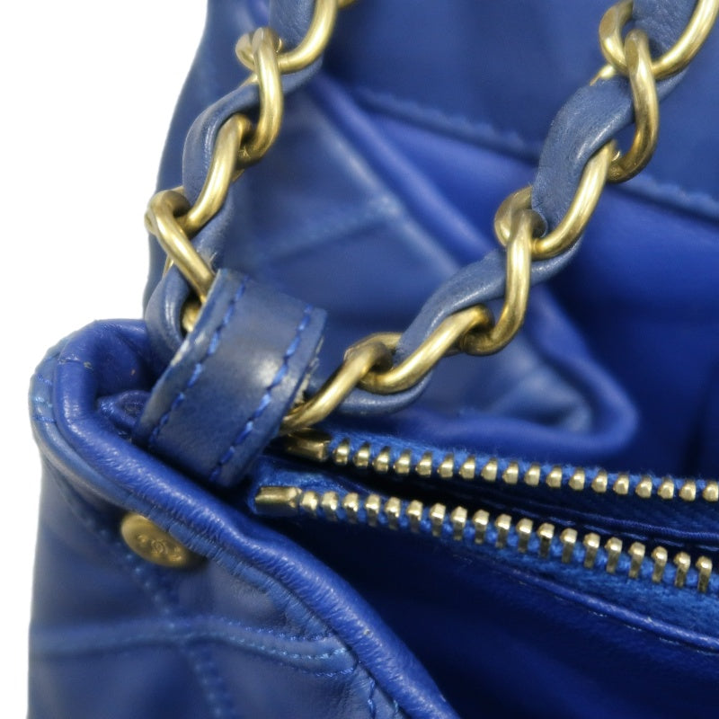 CHANEL Vintage Matelasse Calfskin Flap Shoulder Bag Blue Gold Hardware