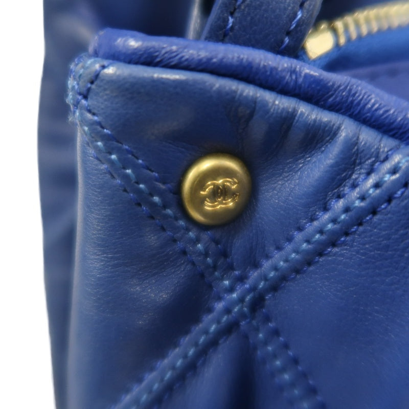 CHANEL Vintage Matelasse Calfskin Flap Shoulder Bag Blue Gold Hardware