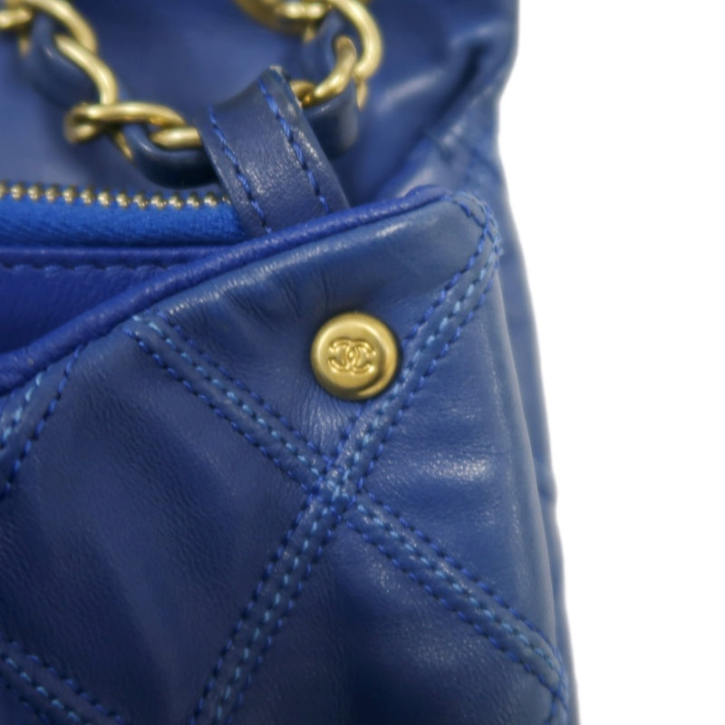 CHANEL Vintage Matelasse Calfskin Flap Shoulder Bag Blue Gold Hardware