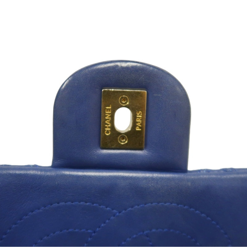 CHANEL Vintage Matelasse Calfskin Flap Shoulder Bag Blue Gold Hardware