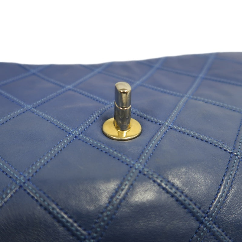 CHANEL Vintage Matelasse Calfskin Flap Shoulder Bag Blue Gold Hardware