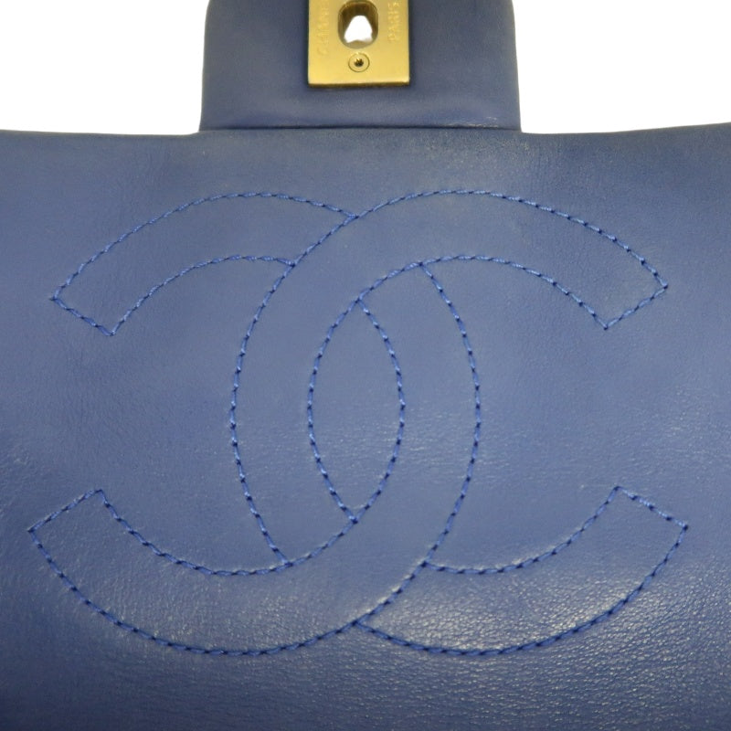 CHANEL Vintage Matelasse Calfskin Flap Shoulder Bag Blue Gold Hardware