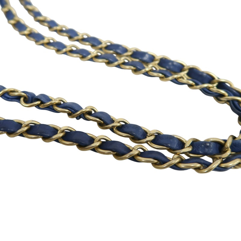 CHANEL Vintage Matelasse Calfskin Flap Shoulder Bag Blue Gold Hardware