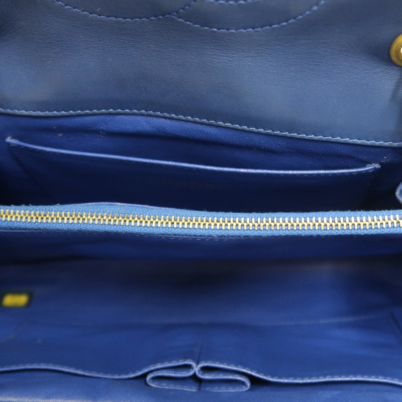 CHANEL Vintage Matelasse Calfskin Flap Shoulder Bag Blue Gold Hardware